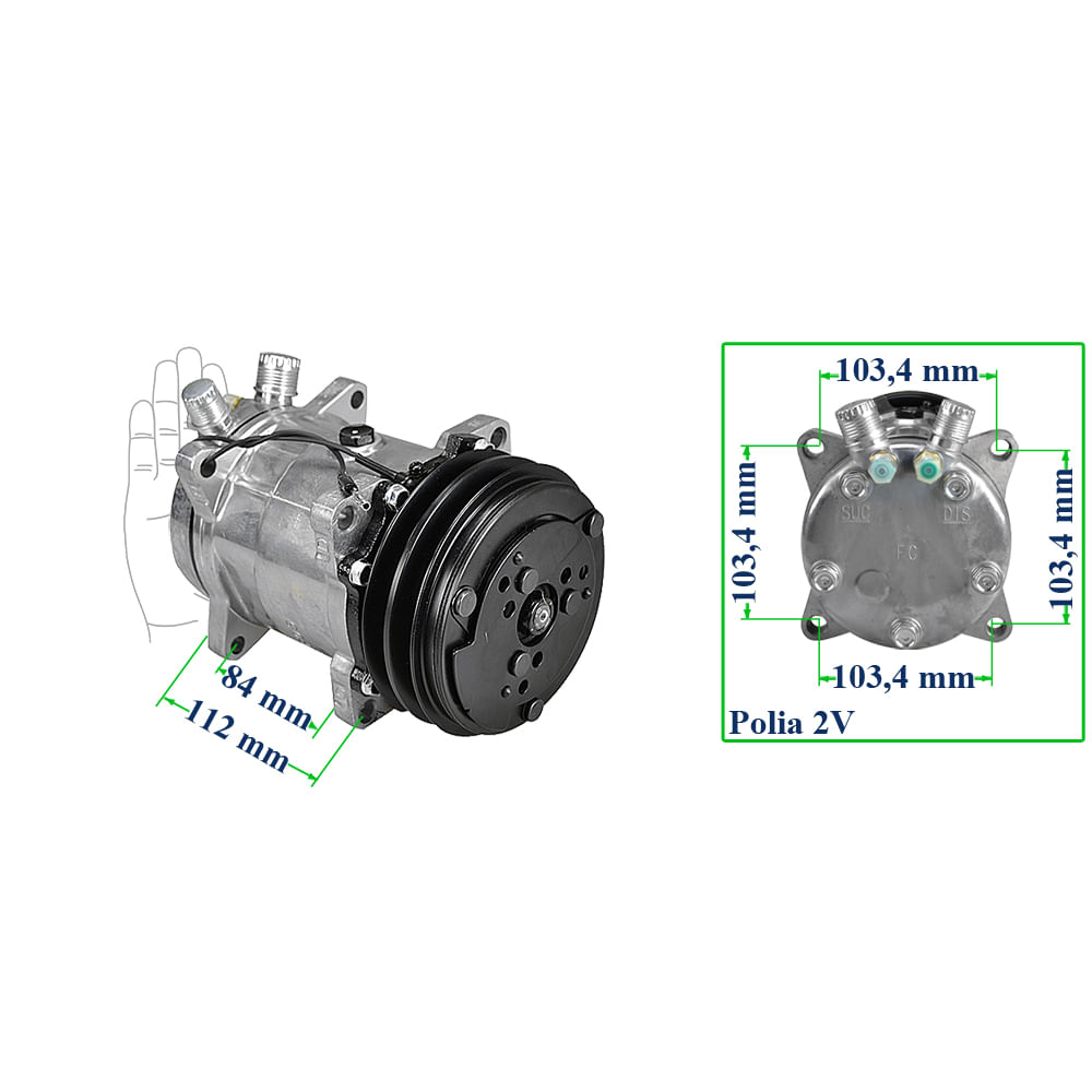 Compressor Ar Condicionado 5H14 12V 2V Universal 8 Orelhas