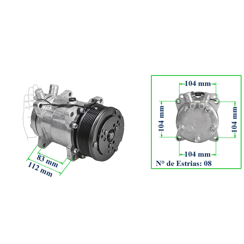 Compressor Ar Condicionado 5H14 12V 8PK Universal 8 Orelhas