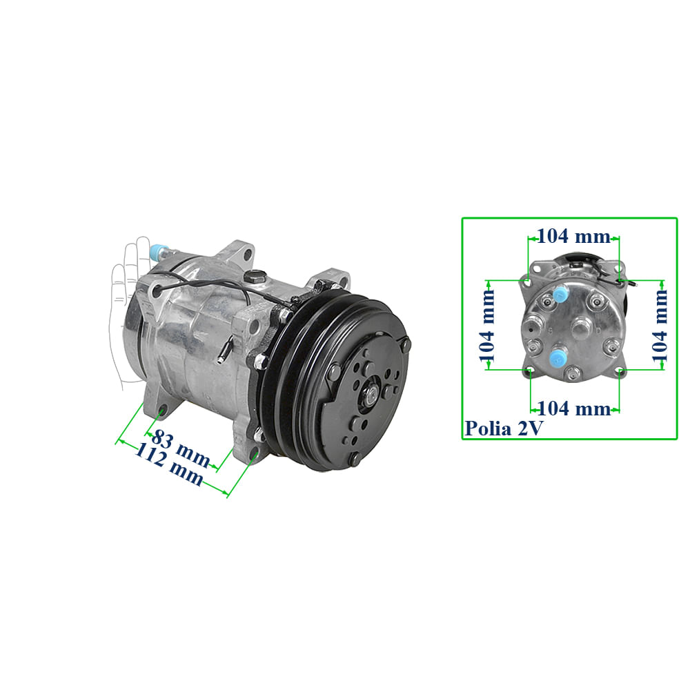 Compressor Ar Condicionado 12V 2V 5H14 Universal 8 Orelhas