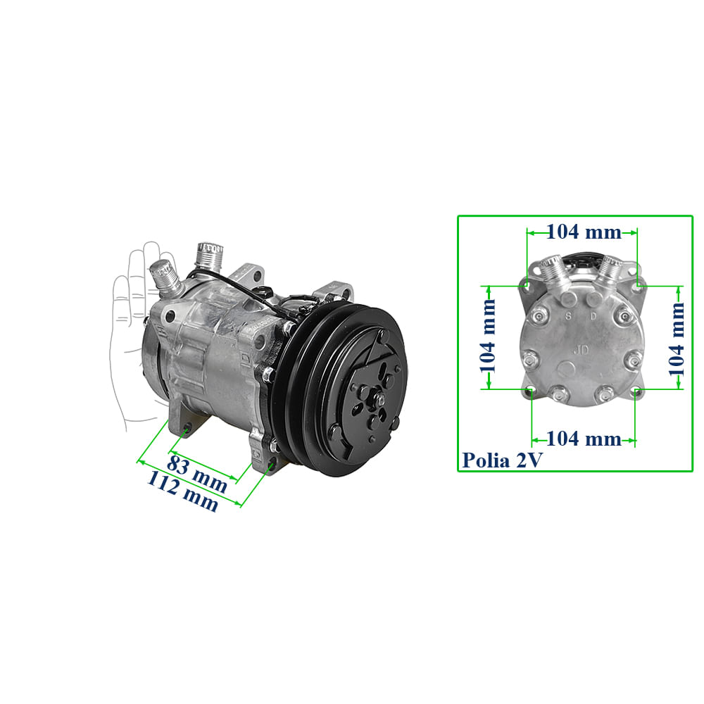 Compressor Ar Condicionado 12V 7H15 4627 2V Uniport 11 Universal 8 Orelhas