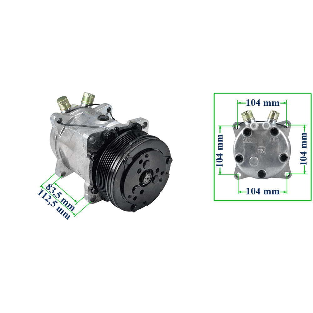 Compressor Ar Condicionado 12V 5H14 6PK Universal 8 Orelhas