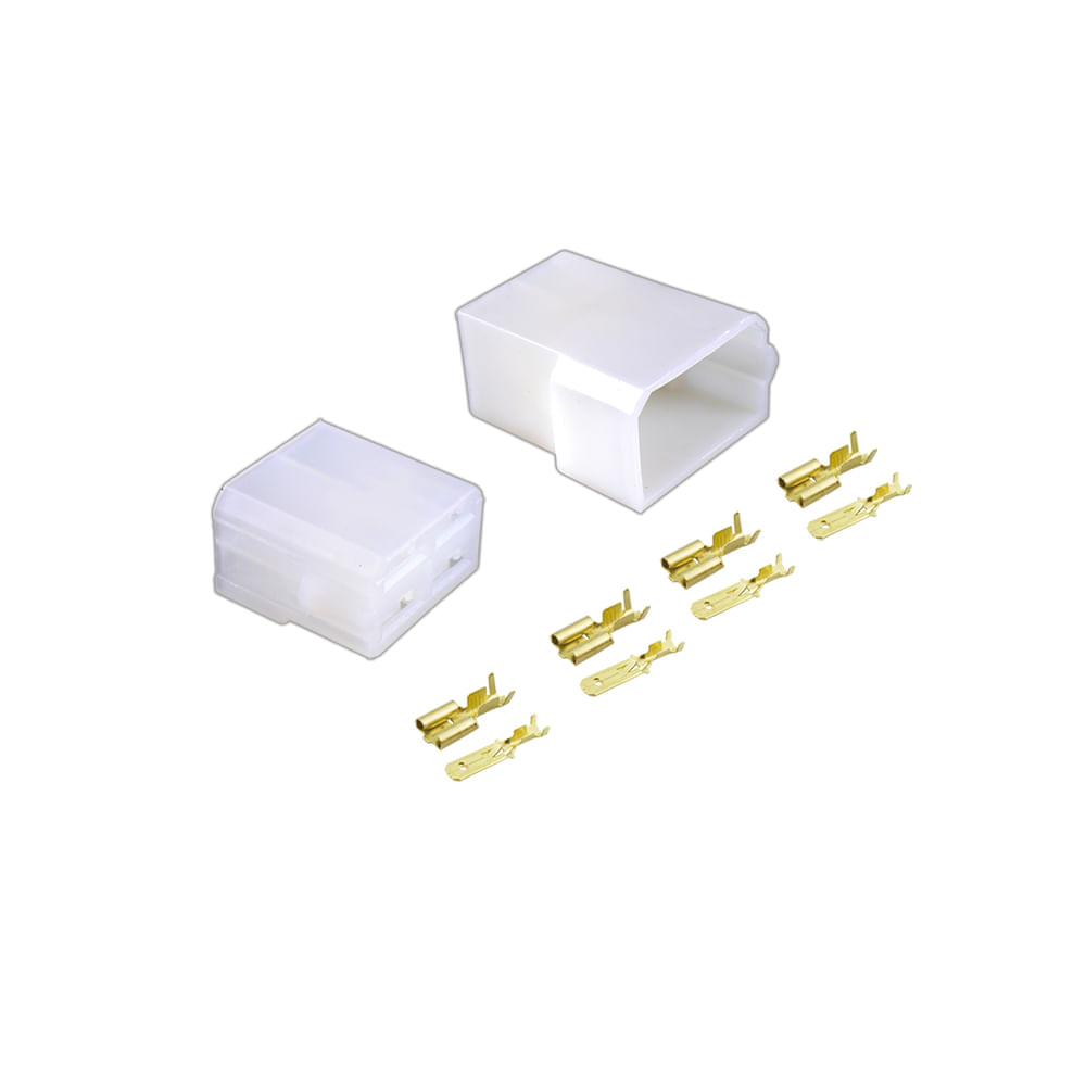 Conector 4 Vias para Terminal 6,3mm Branco - Macho Fêmea