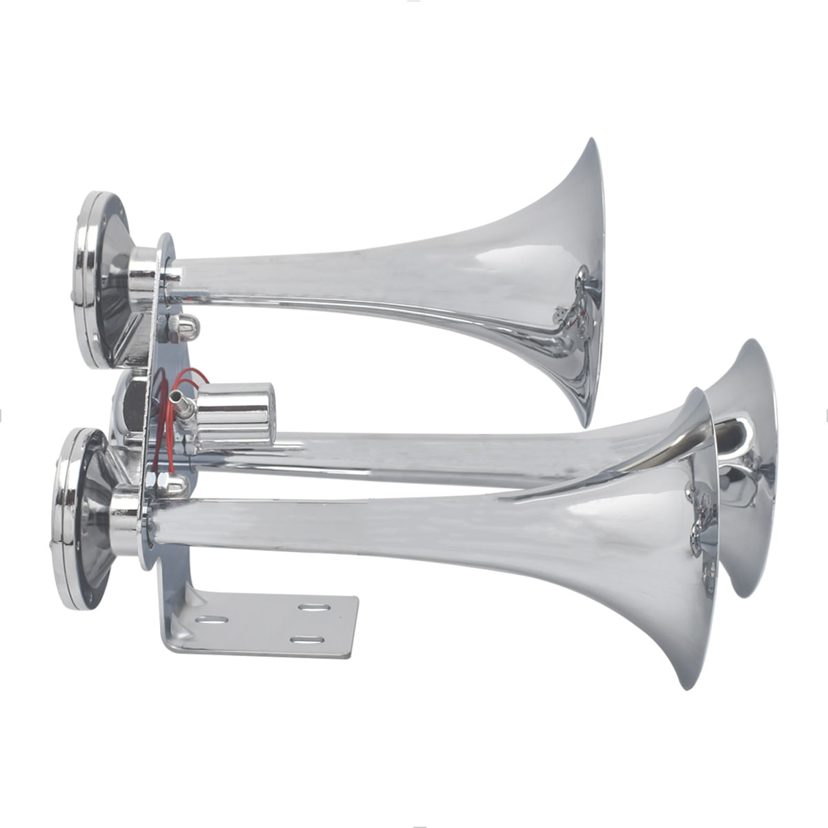 Buzina Ar 3 Cornetas 12V/24V Cromada com Suporte