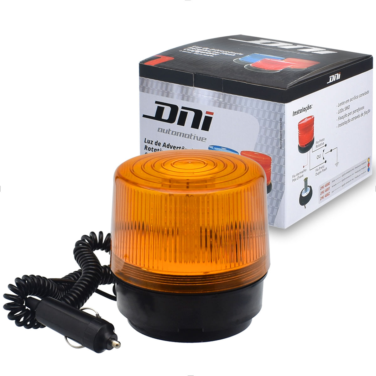 Giroflex Com Flash E Rotativo 12v 24v Led Ambar Com Ima E Plug Com 8 Funcao De Advertencia