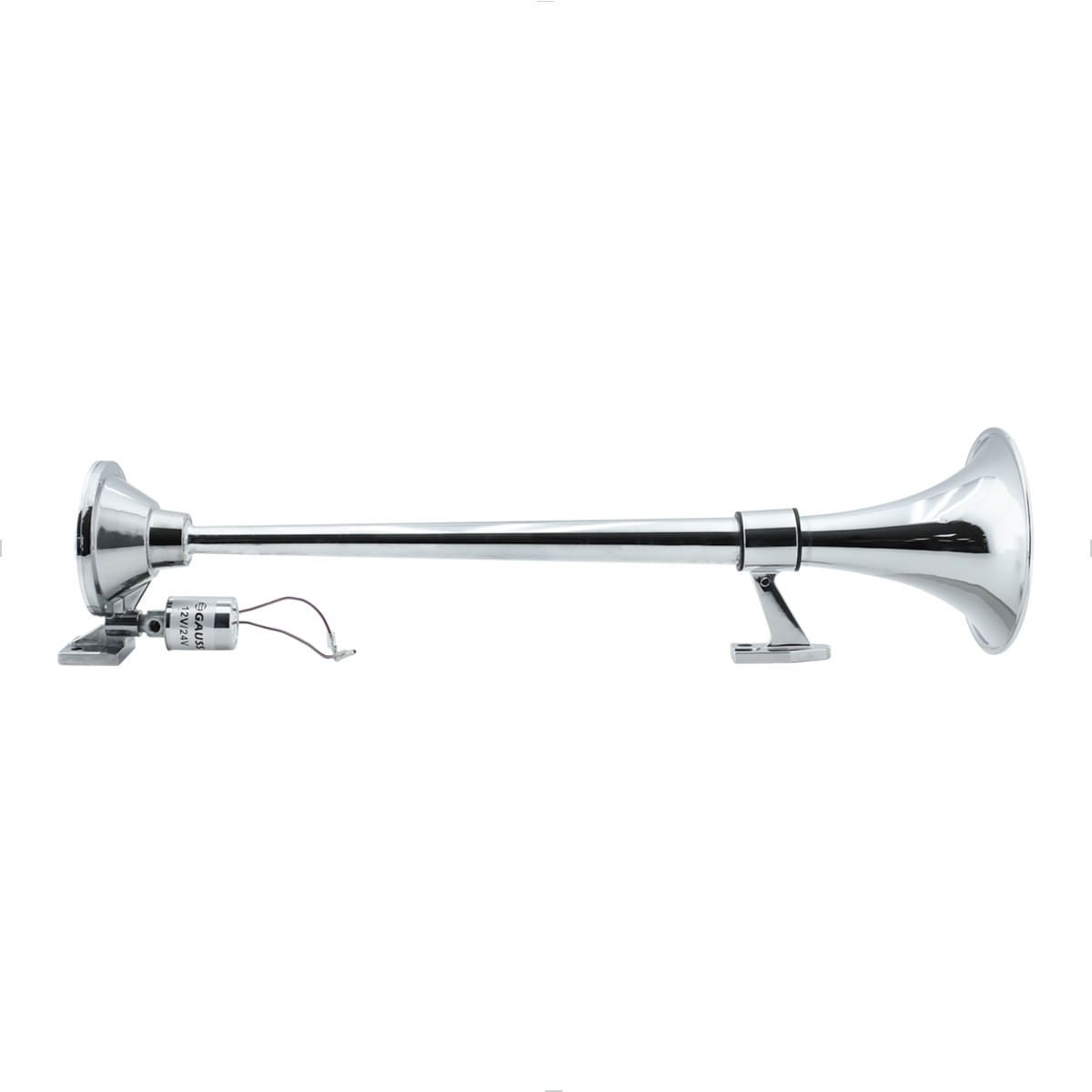 Buzina Marítima 12V/24V Cromada 1 Corneta 640mm com Suporte