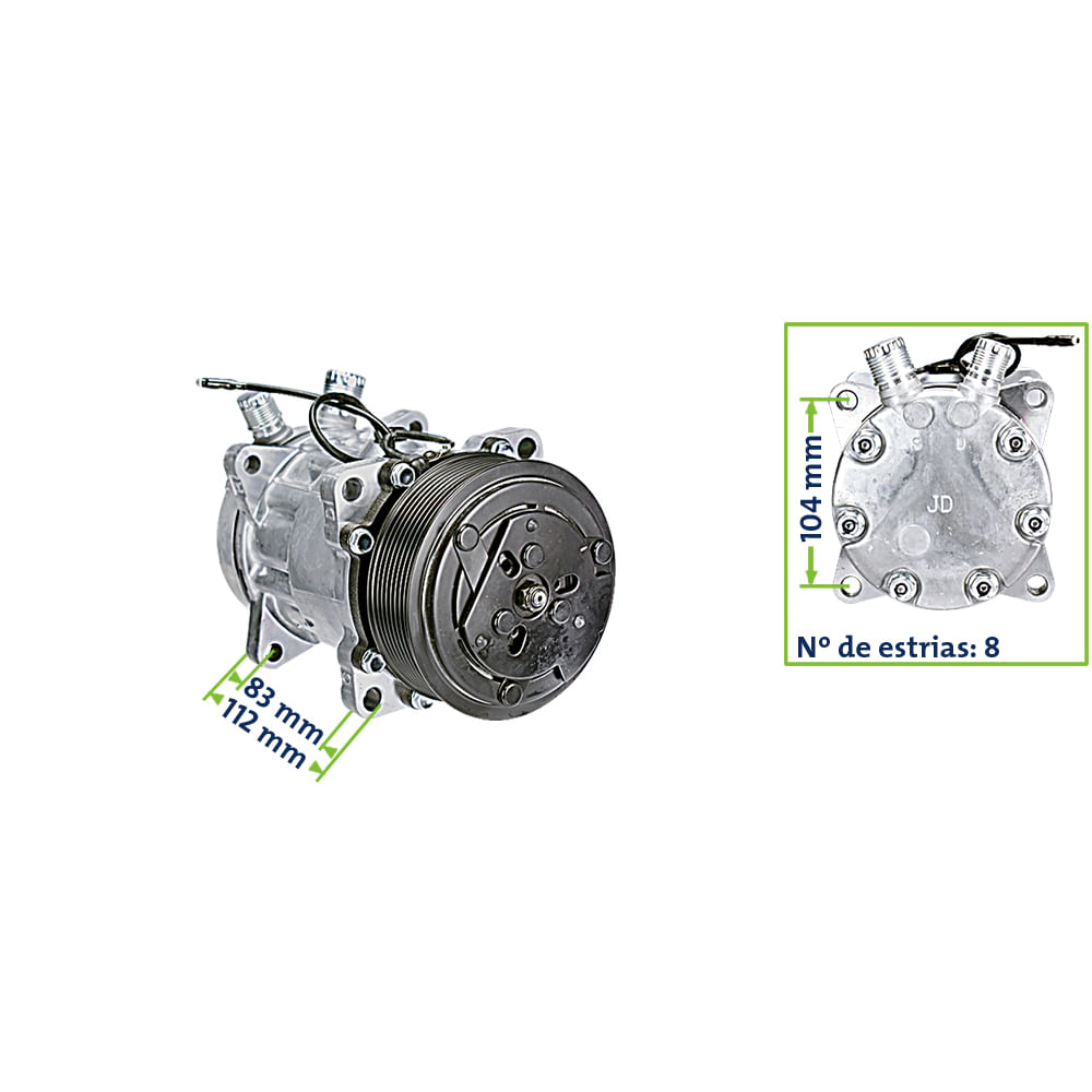 Compressor Ar Condicionado 7H15 12V 8PK Universal 8 Orelhas