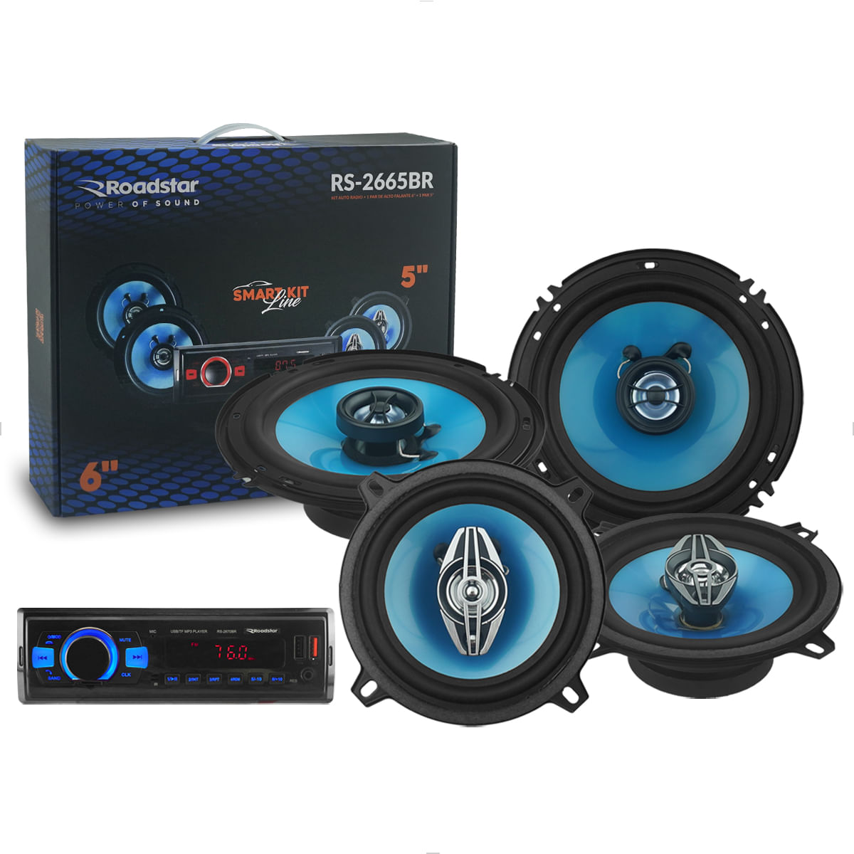 Kit Smart Line Autorradio Fm 12v 4x48w Com 2 Alto-falante 5" E 2 Alto-falante 6"